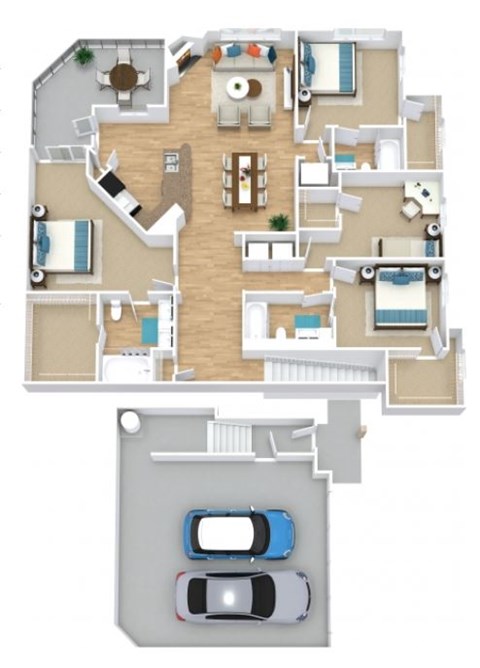 Floor plan for 4 beds, 3 baths, 1913 sqft